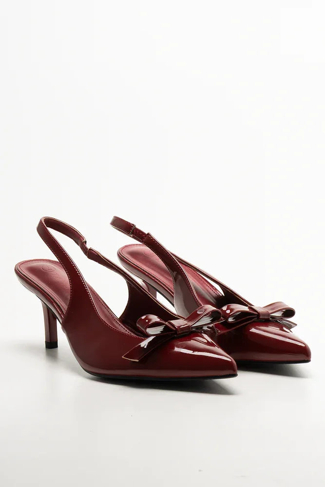 Pointy Bow Slingback Heel Burgundy