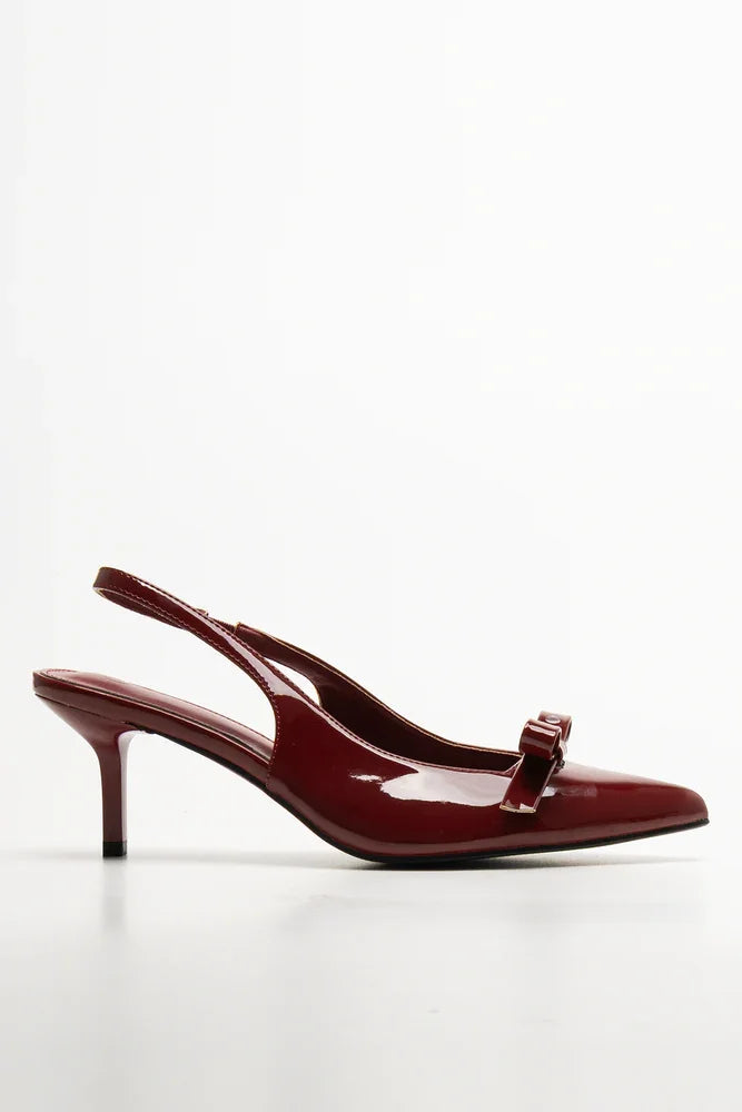 Pointy Bow Slingback Heel Burgundy (3)