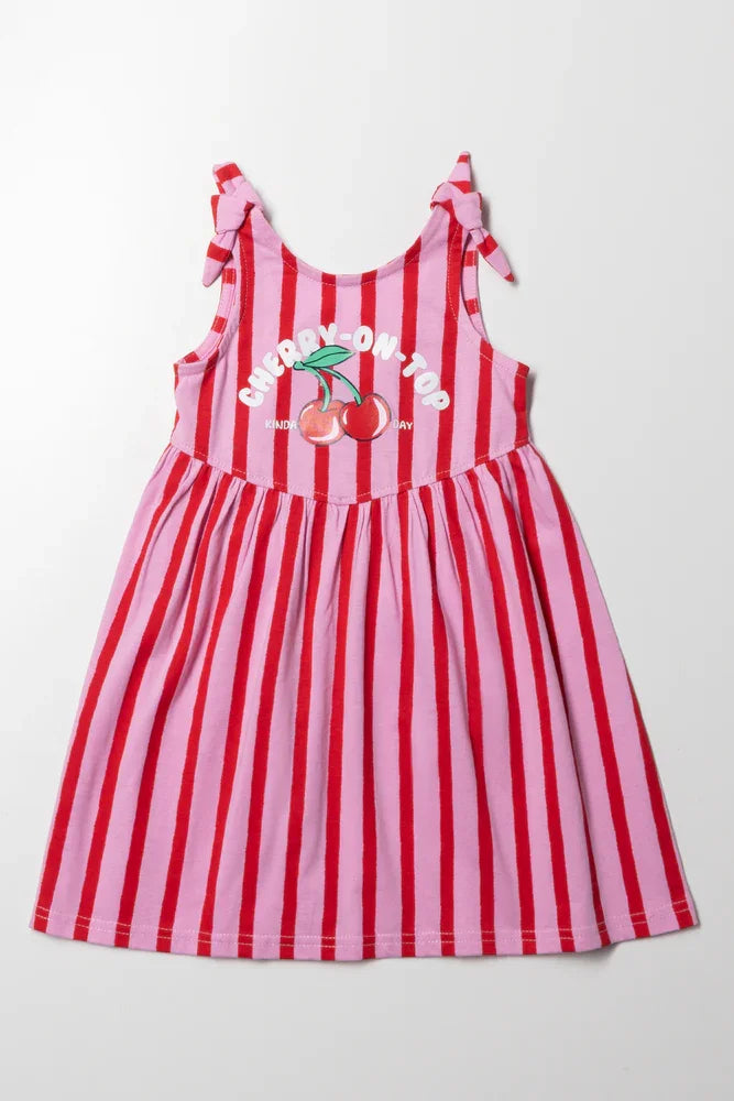 Stripe Sleeveless Dress Red And Pink