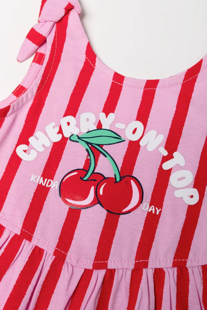 Stripe Sleeveless Dress Red And Pink