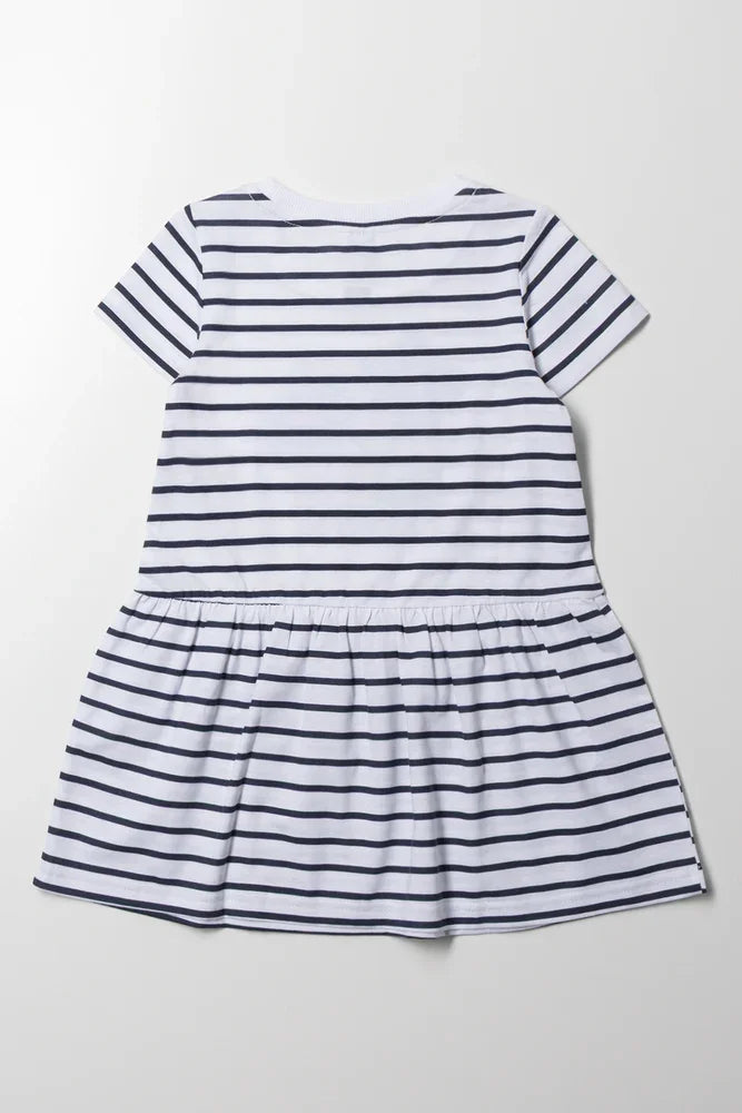 Stripe Dropped Waist T-Shirt Dress Navy And White (2)
