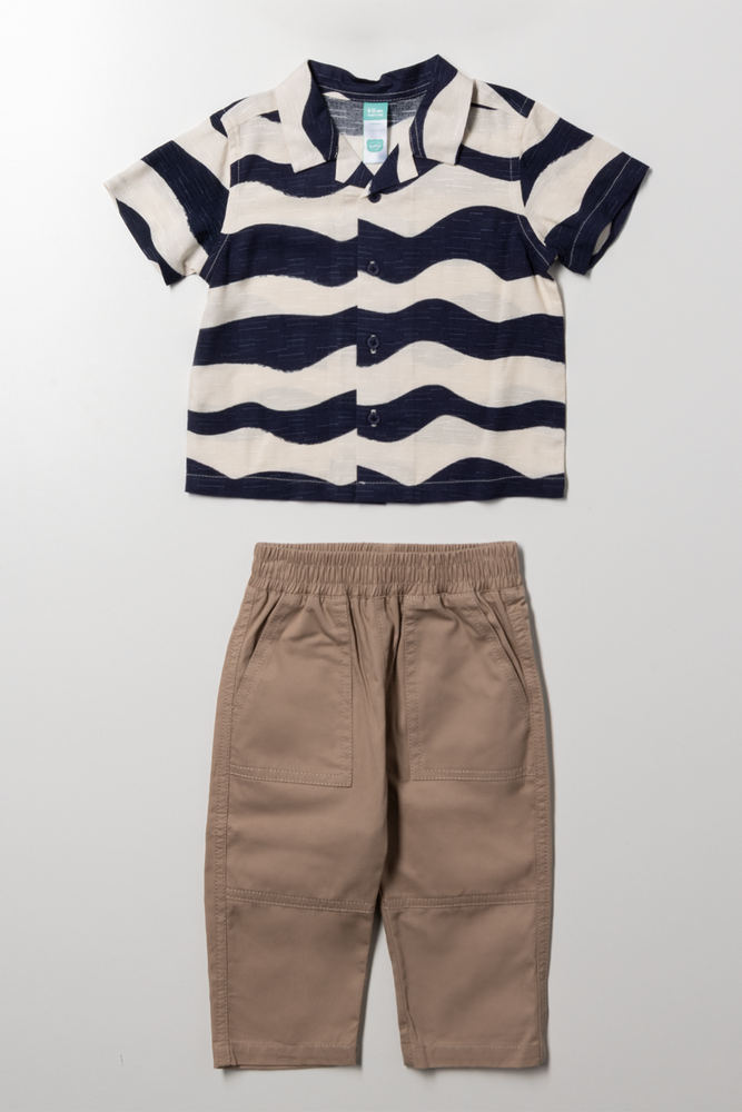 3 Piece Shirt And Pants With Hat Set Natural And Black