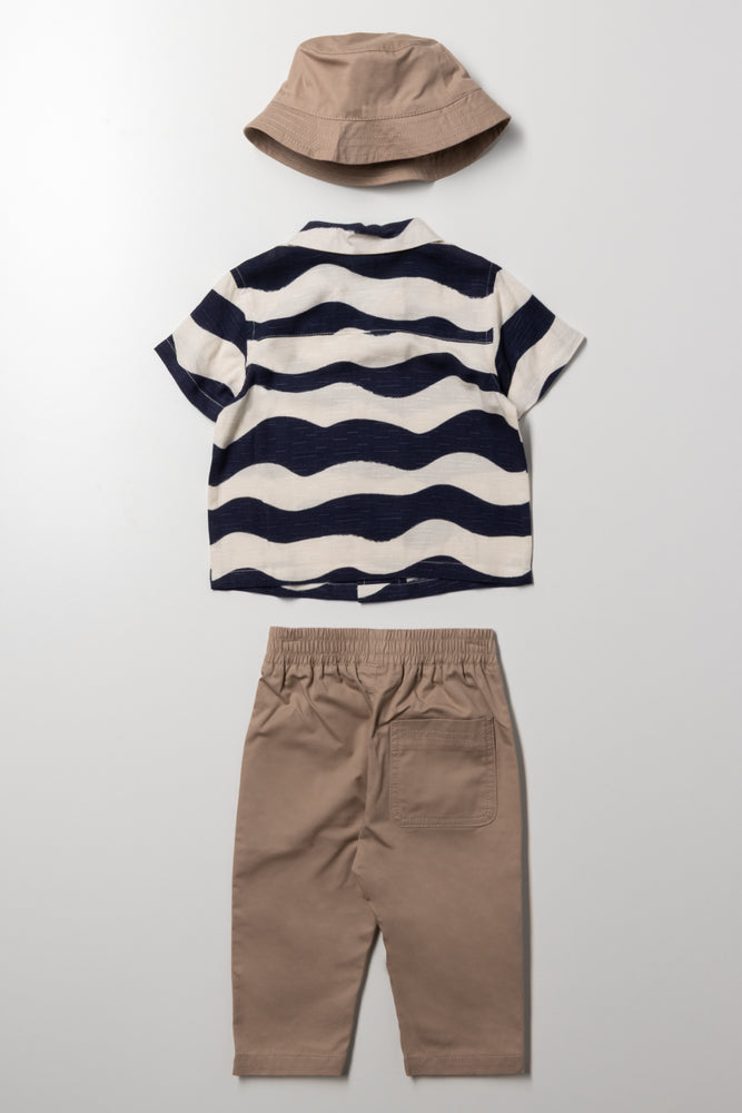 3 Piece Shirt And Pants With Hat Set Natural And Black (4)