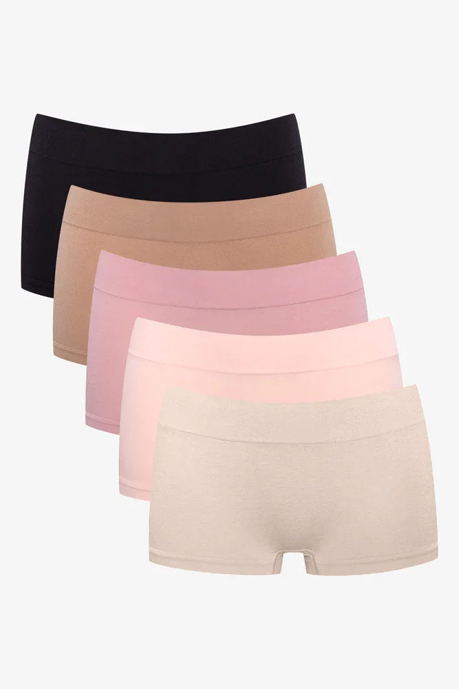 5 Pack Seamfree Boyleg Black, Natural And Pink