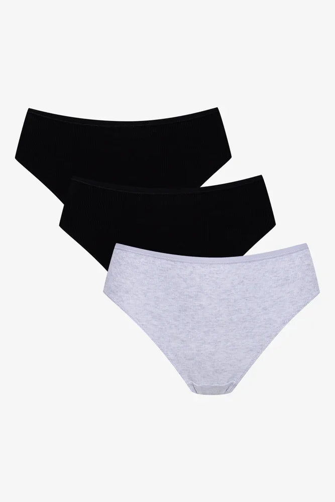 3 Pack Rib Brazilian Panties Black And Grey
