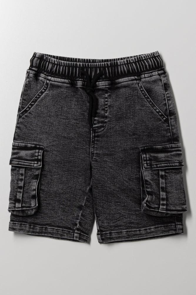 Cargo Denim Shorts Dark Grey