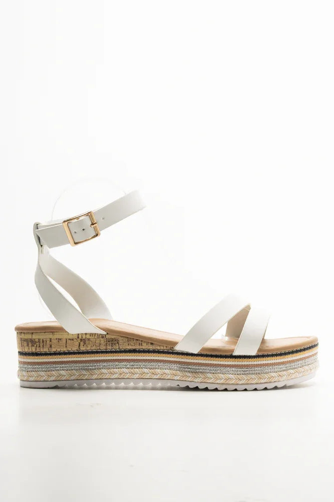 Espadrille Wedge Ankle Strap Sandals White