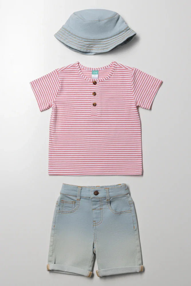 3 Piece Henley Set Blue And Red