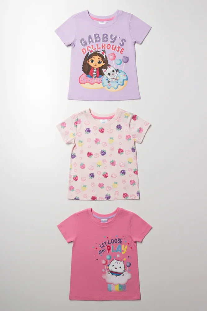 Gabby's Dollhouse 3 Pack T-Shirts Purple And Pink