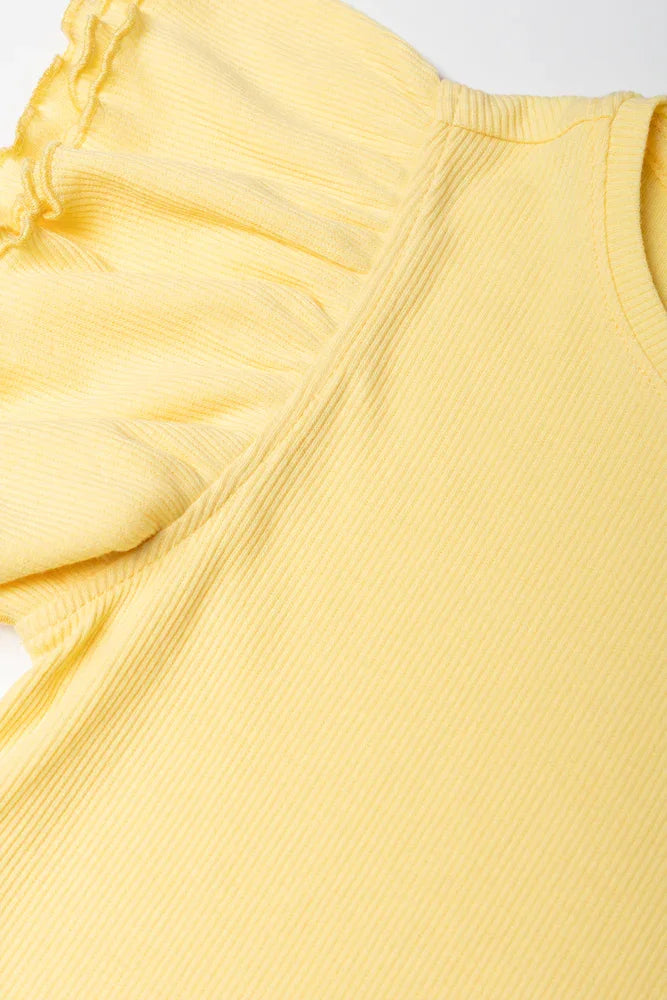 Rib T-Shirt With Frill Sleeves Yellow (1)