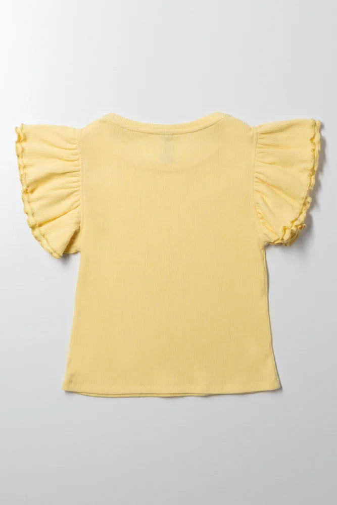 Rib T-Shirt With Frill Sleeves Yellow (2)