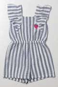 Stripe Short Frill Jumpsuit Blue And White
