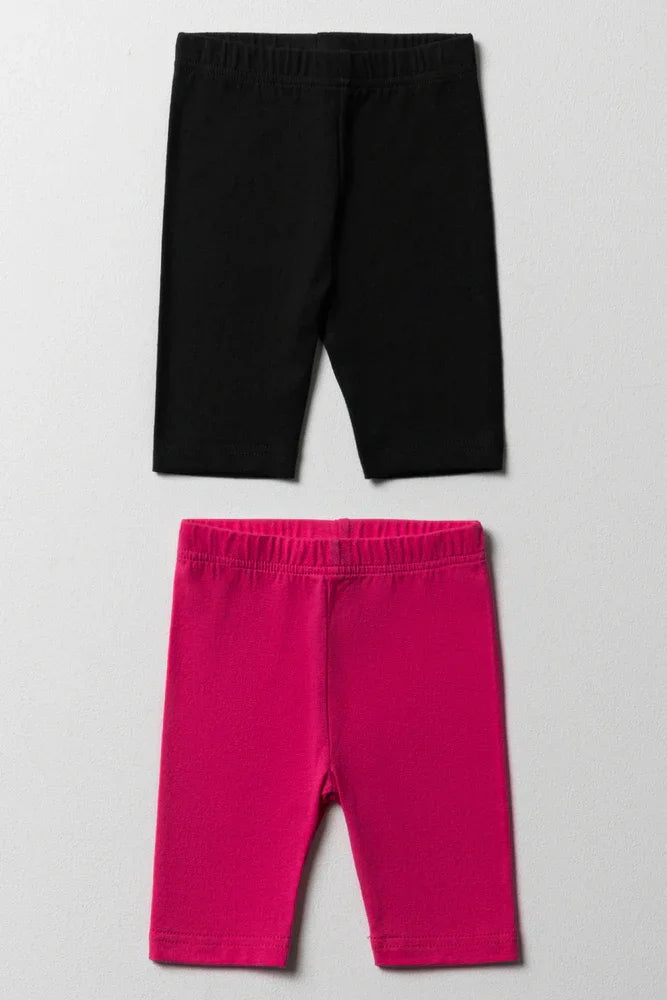 2 Pack Cropped Leggings Black And Pink