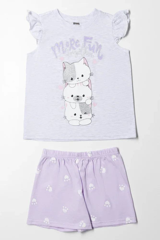 Snug  As A Pug Short Pyjamas Set Grey