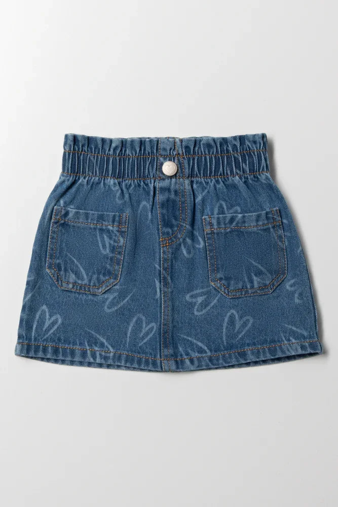 Hearts Denim Skirt Blue