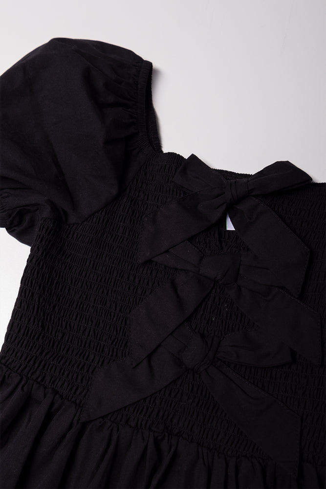 Bow Detail Puff Sleeve Dress Black