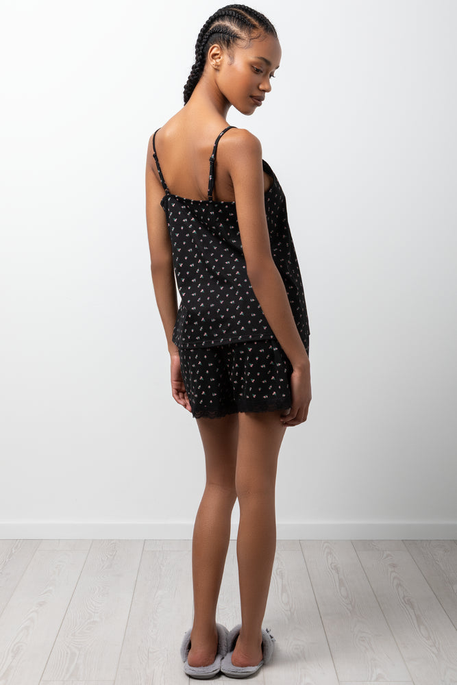 Ditsy Floral Lace Trim Cami Black (2)