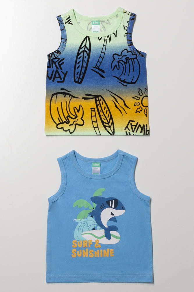 2 Pack Printed Vests Blue