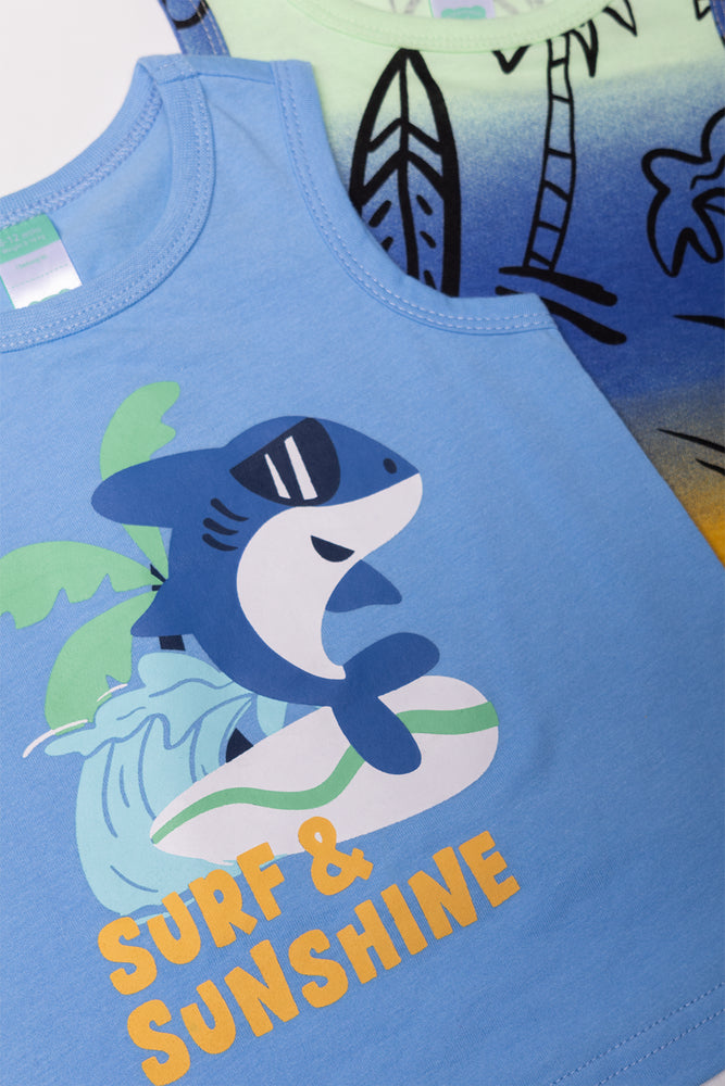 2 Pack Printed Vests Blue