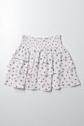 Cherry Tiered Skirt White