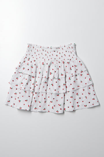 Cherry Tiered Skirt White