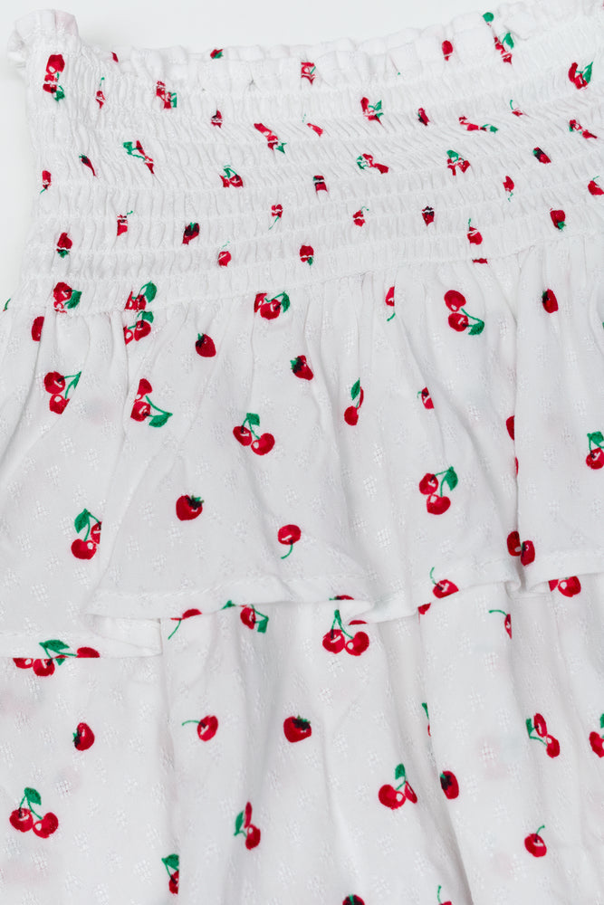 Cherry Tiered Skirt White