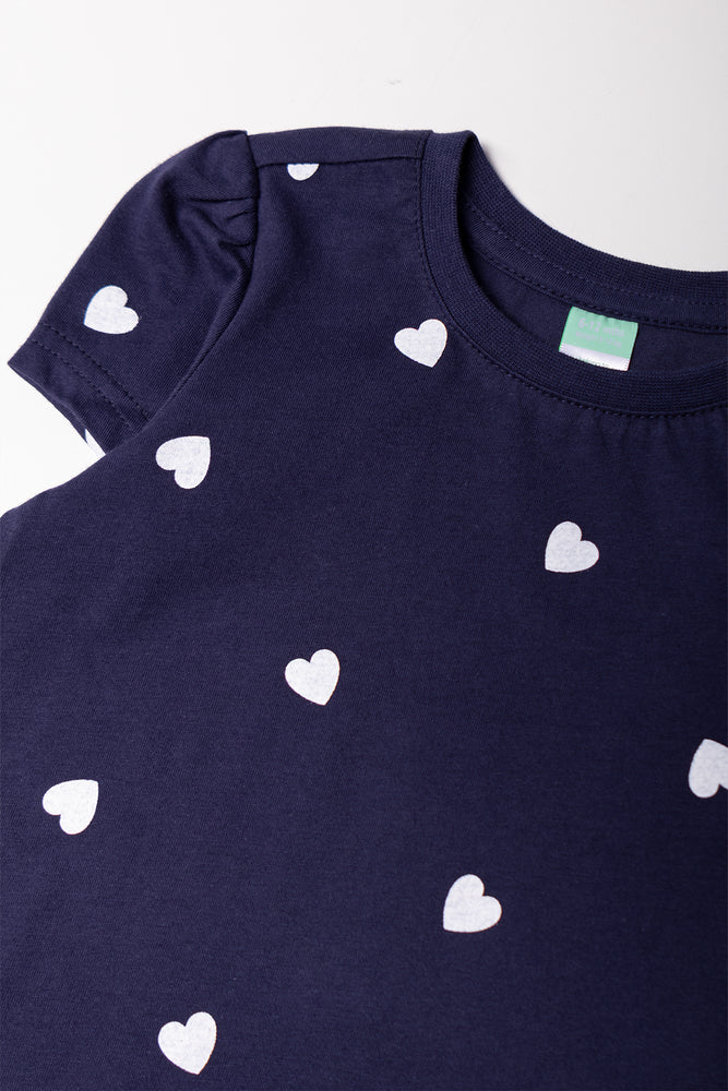 Heart Print T-Shirt Navy