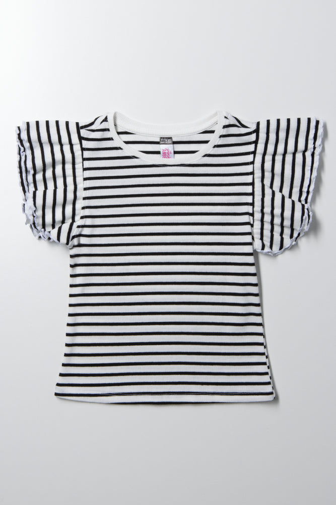 Rib Top With Frill Black And White