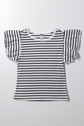 Rib Top With Frill Black And White