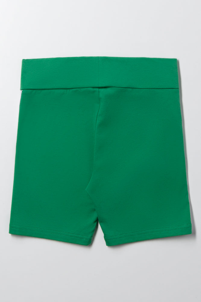 Fold Over Waistband Cycle Shorts Green (2)