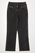 Double Waistband Straight Leg Denim Jean Black