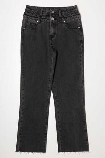 Double Waistband Straight Leg Denim Jean Black