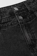 Double Waistband Straight Leg Denim Jean Black (1)