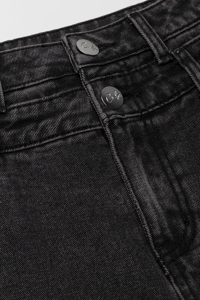 Double Waistband Straight Leg Denim Jean Black (1)