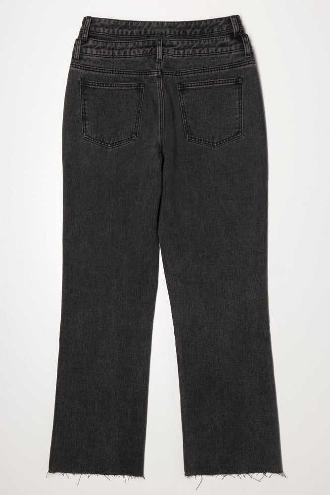 Double Waistband Straight Leg Denim Jean Black (2)
