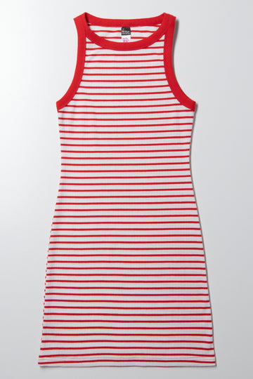 Rib Stripe Bodycon Dress Red And White