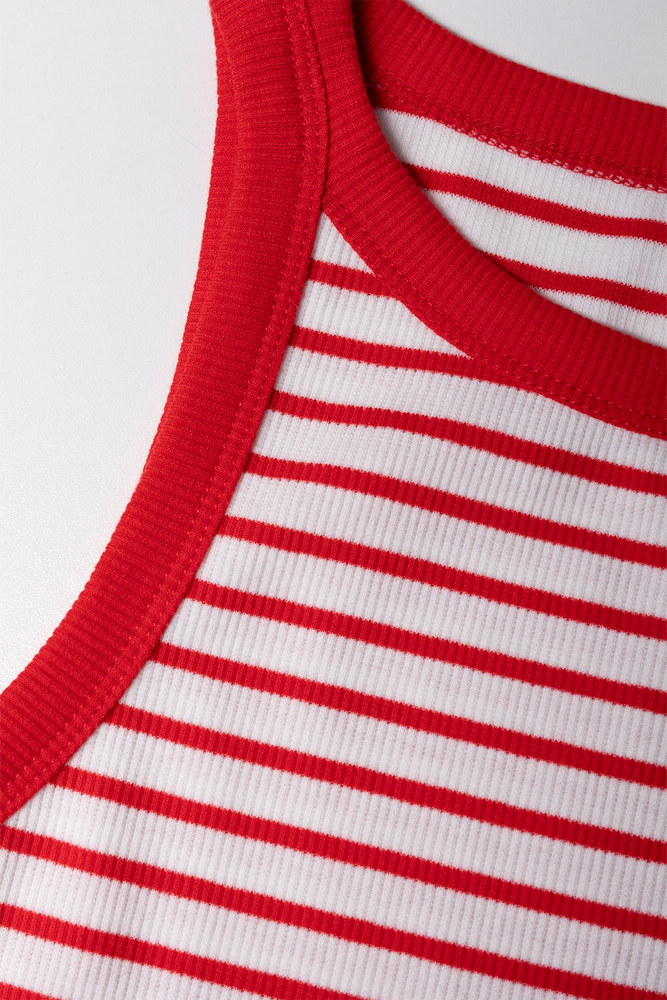 Rib Stripe Bodycon Dress Red And White