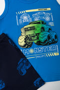 Monster Truck Sleeveless Pyjamas Blue (1)