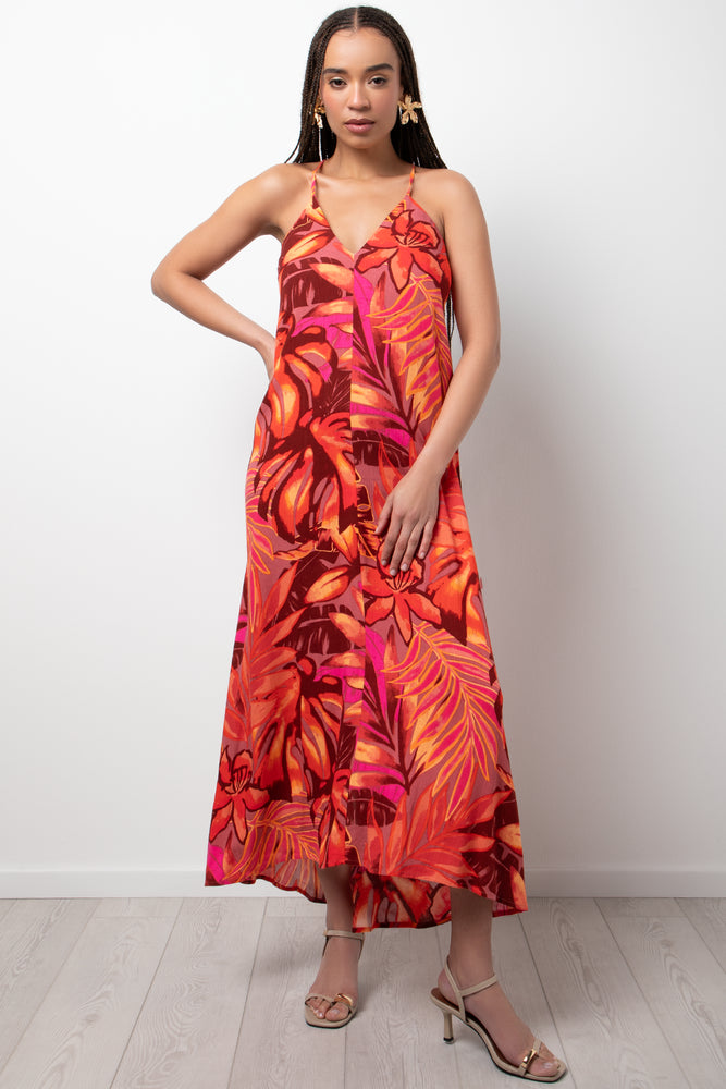 Crossover Strappy Maxi Dress Orange