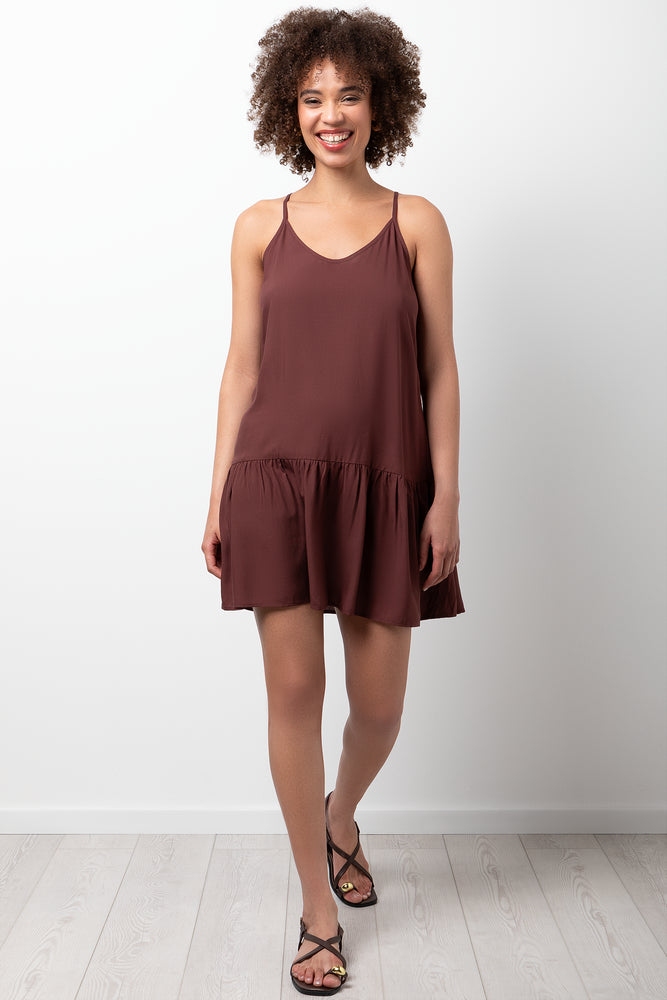 Tiered Strappy Dress Brown