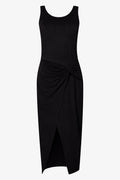 Suede Knit Mock Wrap Midi Dress Black