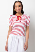 Puff Sleeve Stripe Top Red