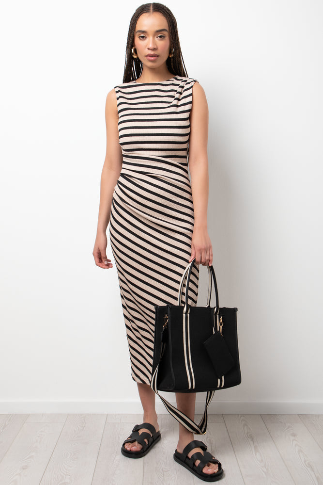 Stripe Textured Dress Natural And Black