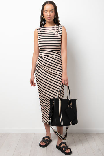 Stripe Textured Dress Natural And Black