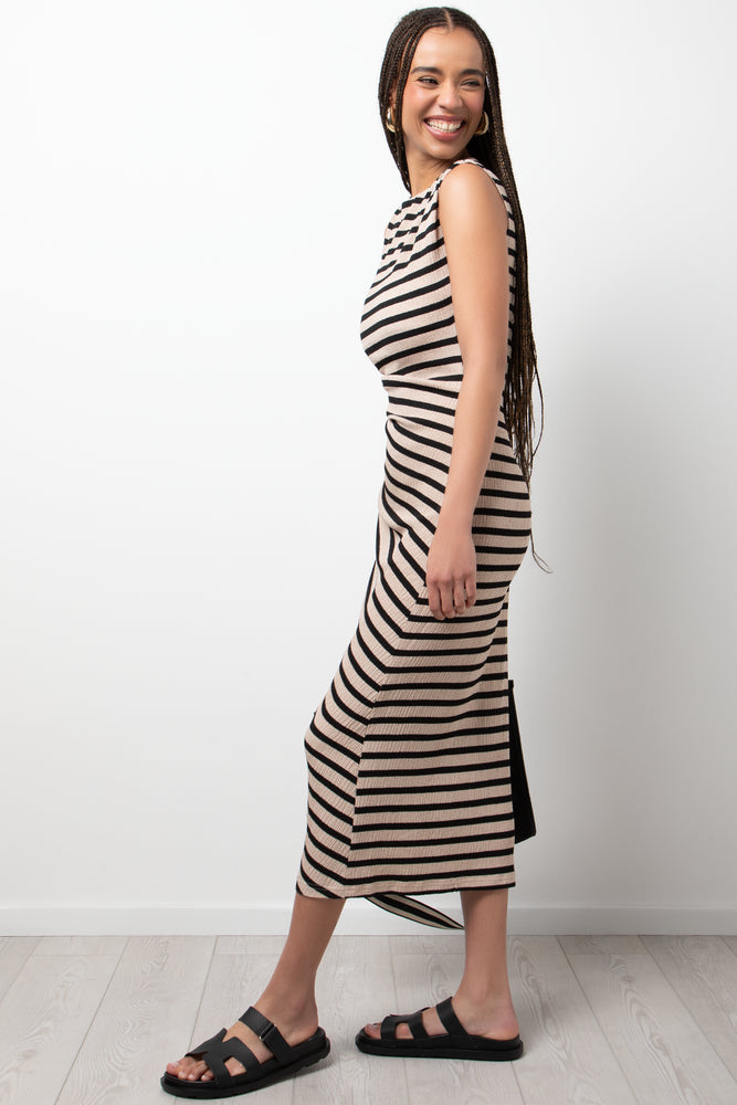 Stripe Textured Dress Natural And Black (1)