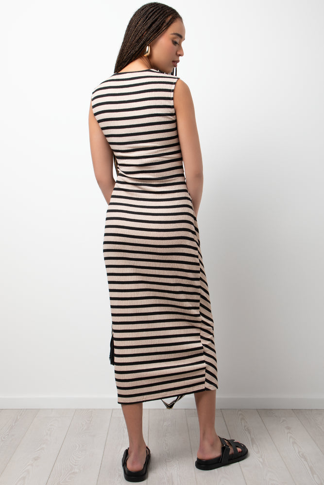 Stripe Textured Dress Natural And Black (2)