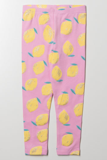 Lemon Printed Leggings Pink
