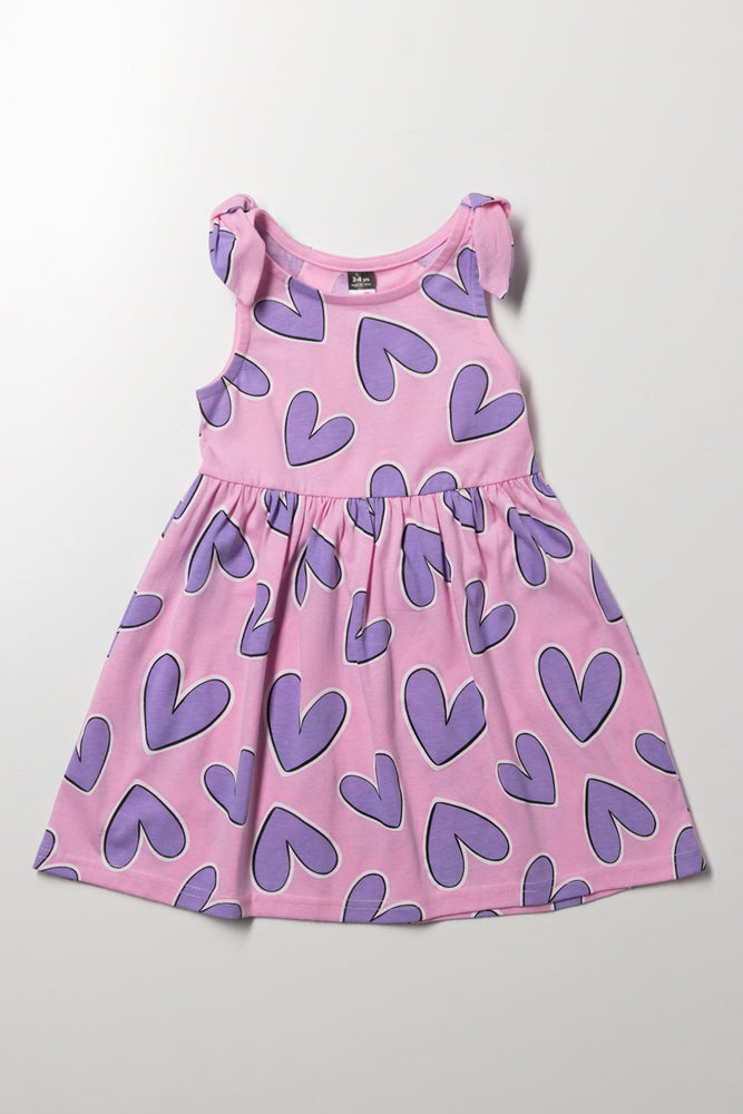 Heart Sleeveless Dress With Bows Pink