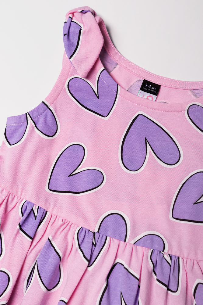 Heart Sleeveless Dress With Bows Pink