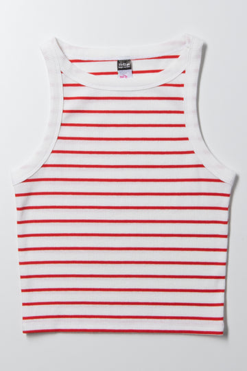 Rib Tank Top Red And White